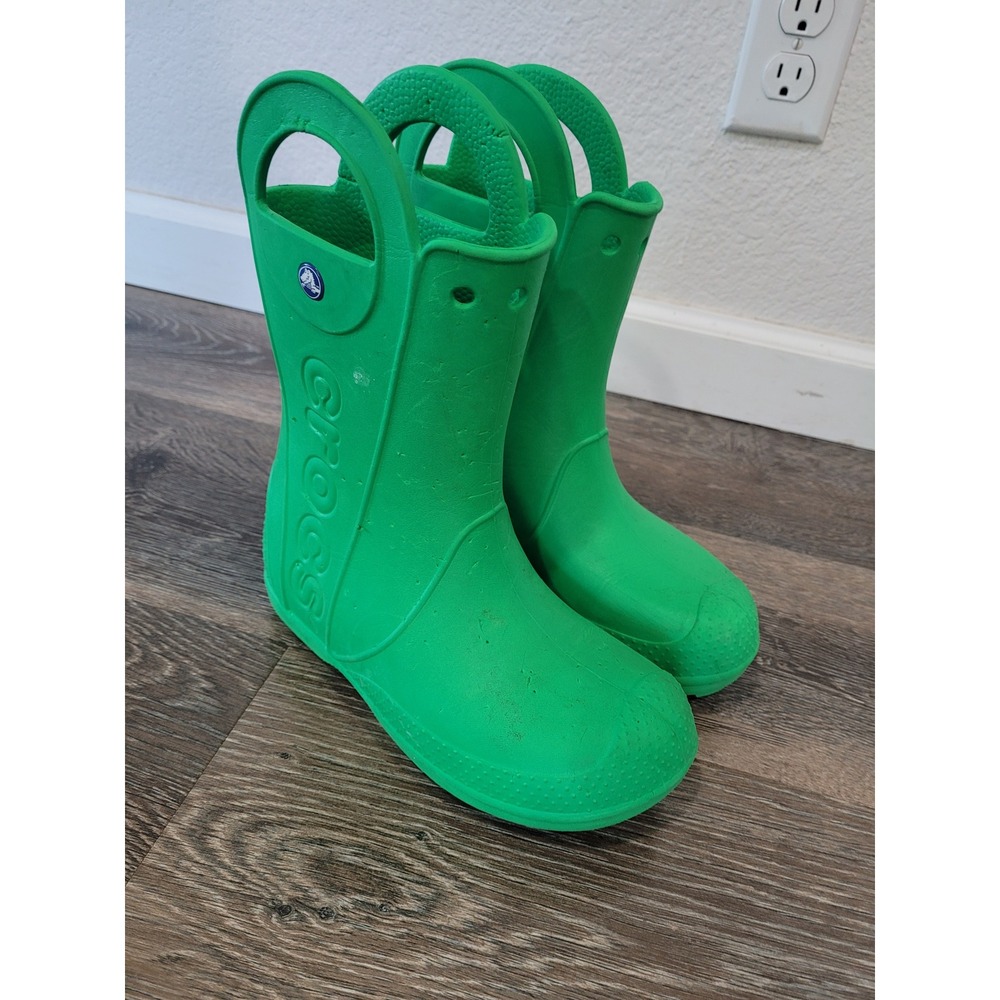 Crocs Kids Handle It Rain Boots Green Waterproof Pull On J3 12803 #4